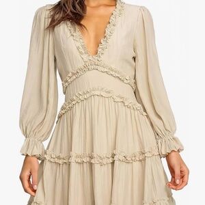 Long Sleeve Open-Back Flowy Mini Dress for Spring/Summer